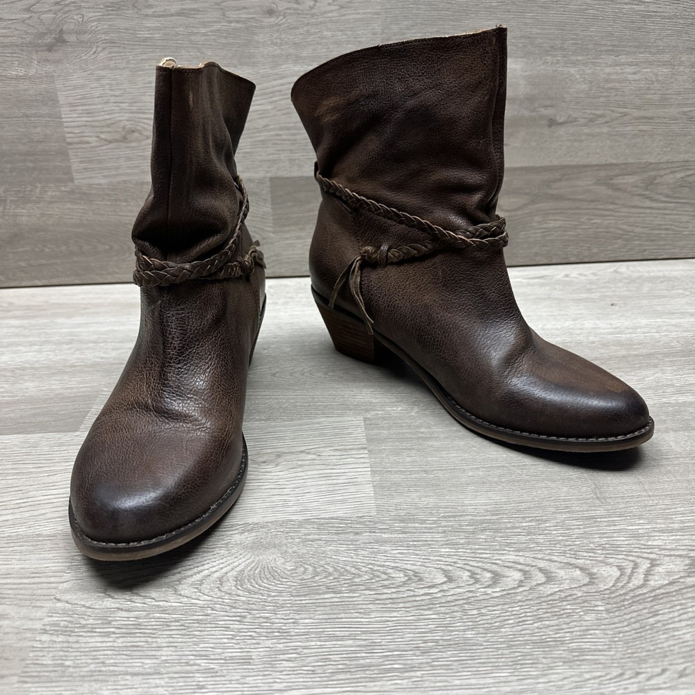 Latigo Dosha ankle bootie brown‎ leather. Braided Strap Detail  Womans Size 10M
